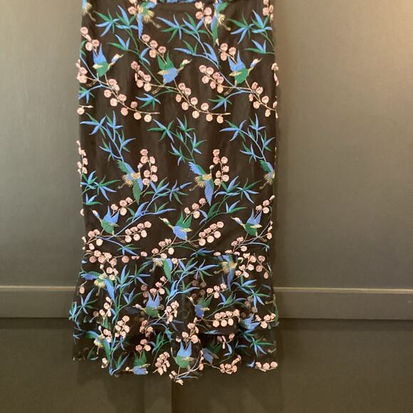 Anthropologie blue black bird embroidered shortsleeve VONE Rylee midi Dress 8 - Picture 12 of 12